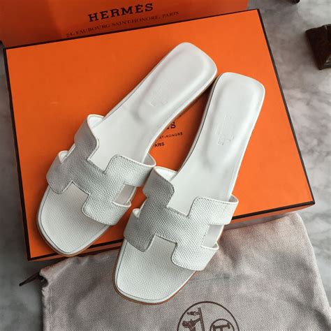 hermes white heels|Hermes flat slippers.